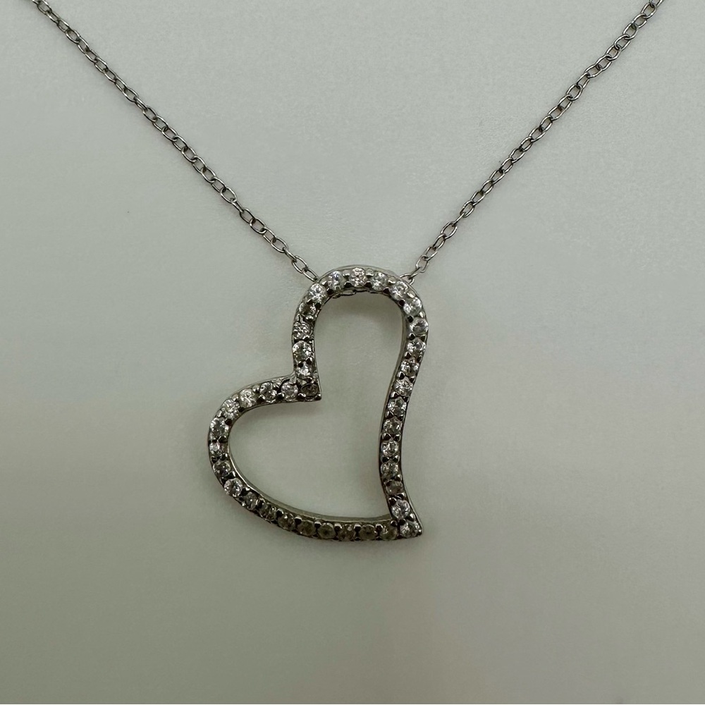 925 Sterling Silver Shiny Open Floating Heart Pendant Cable Necklace 19" Italy